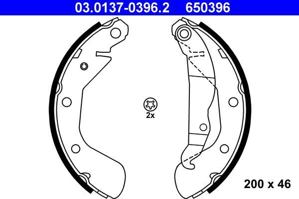 Jeu de 4 mâchoires de frein (Garniture de frein à tambour) ATE 03.0137-0396.2