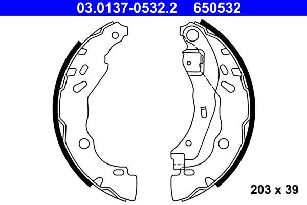 Jeu de 4 mâchoires de frein (Garniture de frein à tambour) ATE 03.0137-0532.2