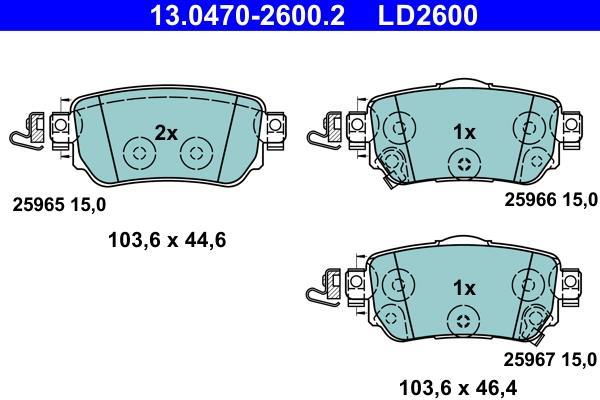 Jeu de 4 plaquettes de frein ATE ref. 13.0470-2600.2