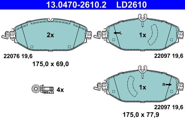 Jeu de 4 plaquettes de frein ATE ref. 13.0470-2610.2