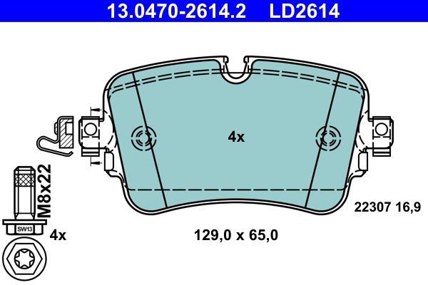 Jeu de 4 plaquettes de frein ATE ref. 13.0470-2614.2