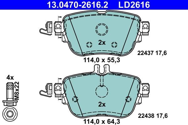 Jeu de 4 plaquettes de frein ATE ref. 13.0470-2616.2
