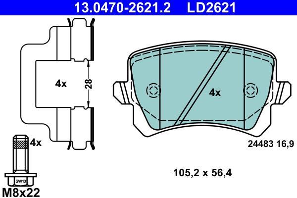 Jeu de 4 plaquettes de frein ATE ref. 13.0470-2621.2