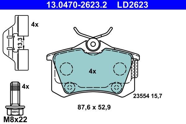 Jeu de 4 plaquettes de frein ATE ref. 13.0470-2623.2
