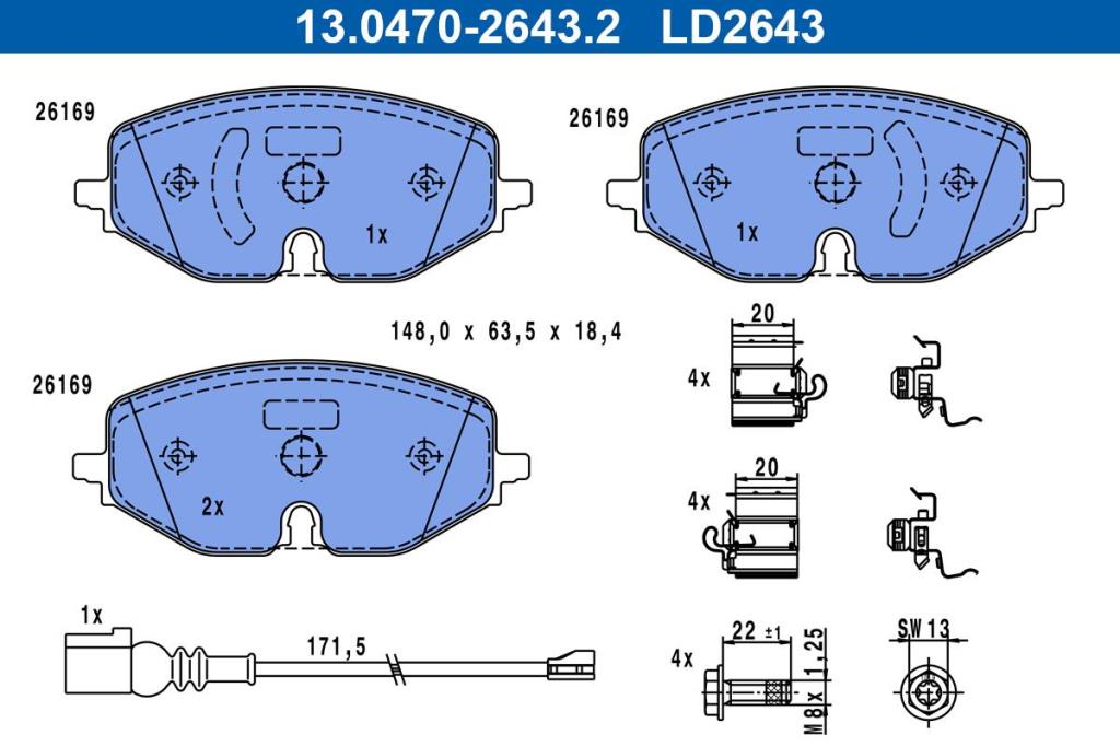 Jeu de 4 plaquettes de frein ATE ref. 13.0470-2643.2