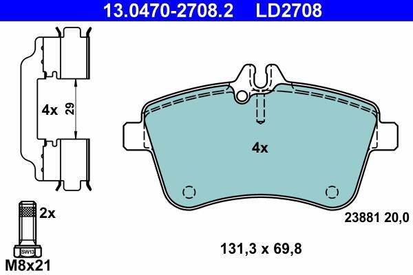 Jeu de 4 plaquettes de frein ATE ref. 13.0470-2708.2