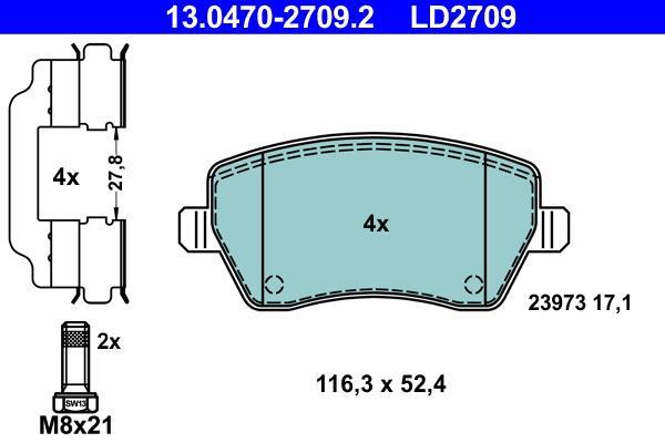 Jeu de 4 plaquettes de frein ATE ref. 13.0470-2709.2