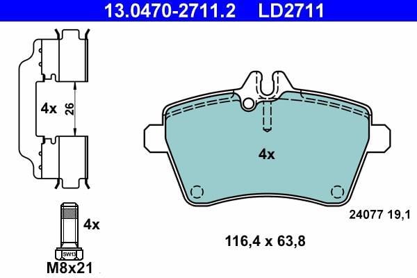 Jeu de 4 plaquettes de frein ATE ref. 13.0470-2711.2