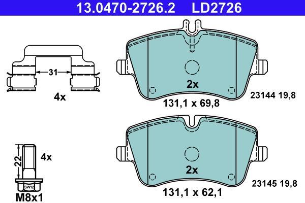 Jeu de 4 plaquettes de frein ATE ref. 13.0470-2726.2