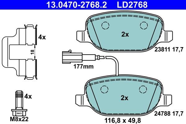 Jeu de 4 plaquettes de frein ATE ref. 13.0470-2768.2
