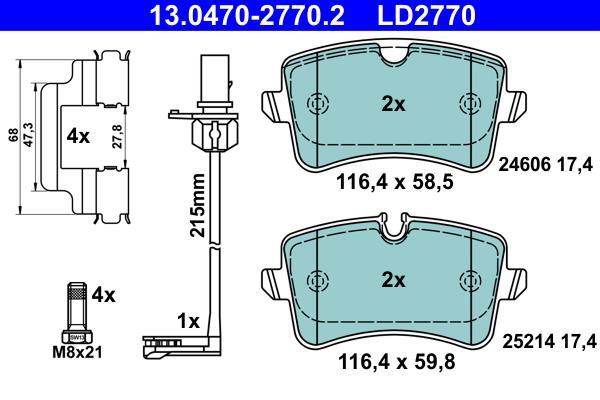 Jeu de 4 plaquettes de frein ATE ref. 13.0470-2770.2