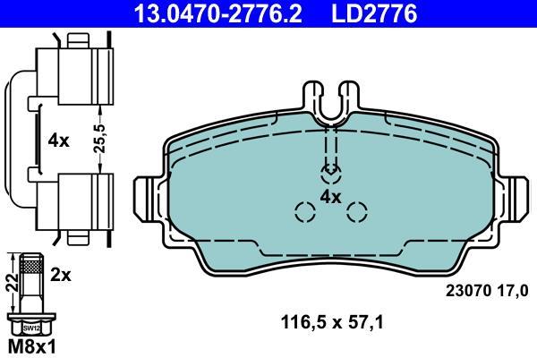 Jeu de 4 plaquettes de frein ATE ref. 13.0470-2776.2