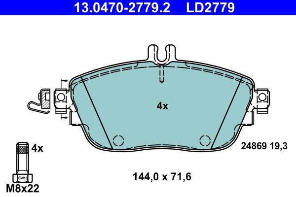 Jeu de 4 plaquettes de frein ATE ref. 13.0470-2779.2