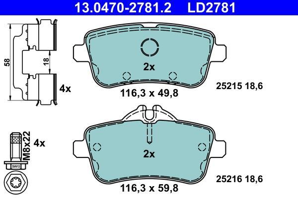 Jeu de 4 plaquettes de frein ATE ref. 13.0470-2781.2