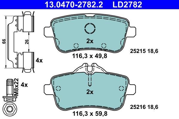 Jeu de 4 plaquettes de frein ATE ref. 13.0470-2782.2