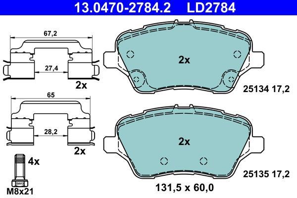 Jeu de 4 plaquettes de frein ATE ref. 13.0470-2784.2