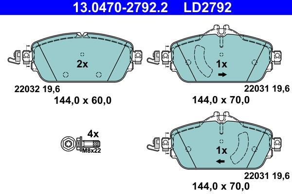 Jeu de 4 plaquettes de frein ATE ref. 13.0470-2792.2