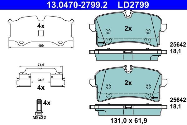 Jeu de 4 plaquettes de frein ATE ref. 13.0470-2799.2