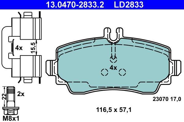 Jeu de 4 plaquettes de frein ATE ref. 13.0470-2833.2