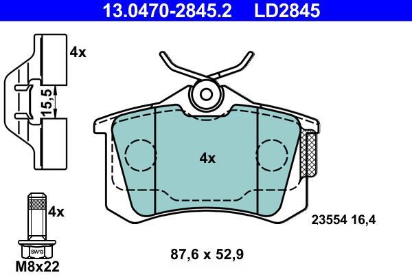 Jeu de 4 plaquettes de frein ATE ref. 13.0470-2845.2