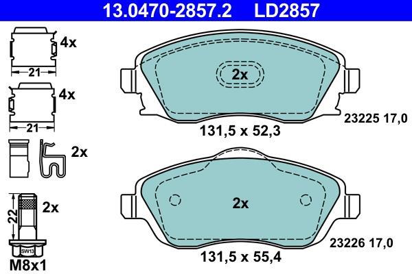 Jeu de 4 plaquettes de frein ATE ref. 13.0470-2857.2