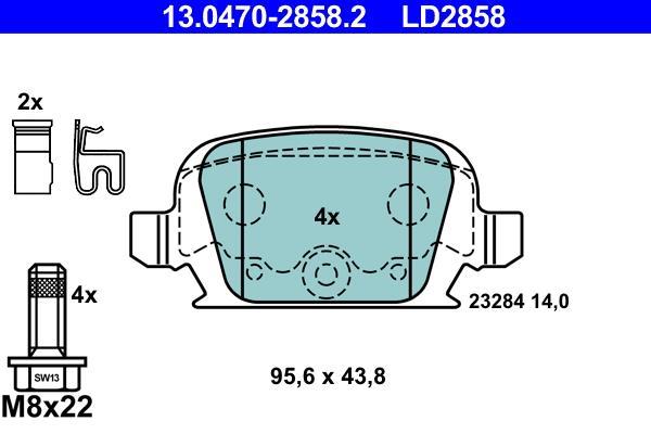 Jeu de 4 plaquettes de frein ATE ref. 13.0470-2858.2