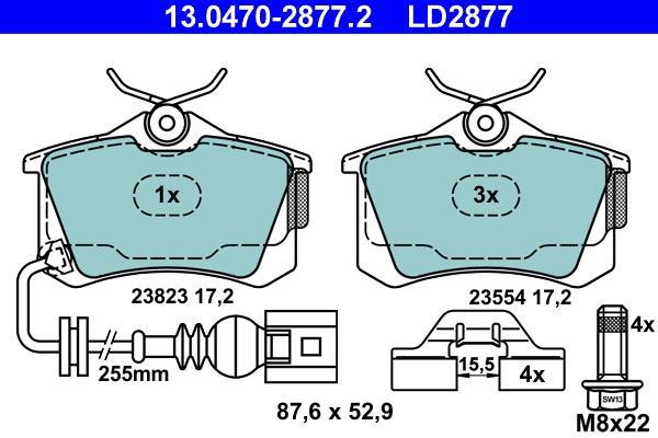 Jeu de 4 plaquettes de frein ATE ref. 13.0470-2877.2