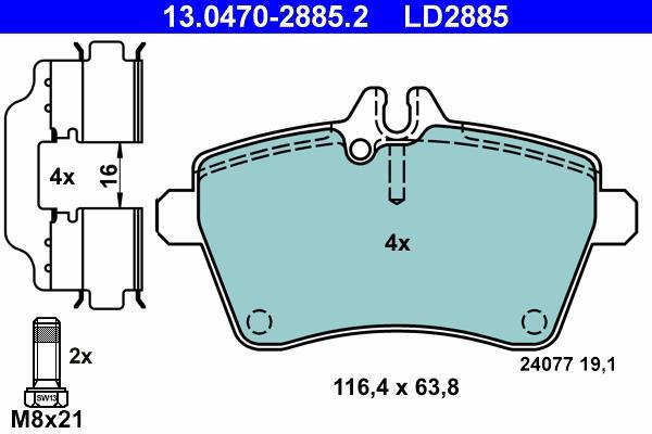 Jeu de 4 plaquettes de frein ATE ref. 13.0470-2885.2