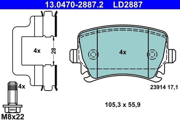 Jeu de 4 plaquettes de frein ATE ref. 13.0470-2887.2
