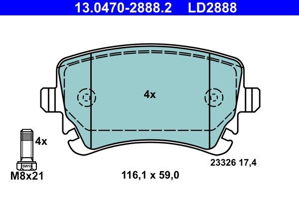 Jeu de 4 plaquettes de frein ATE ref. 13.0470-2888.2