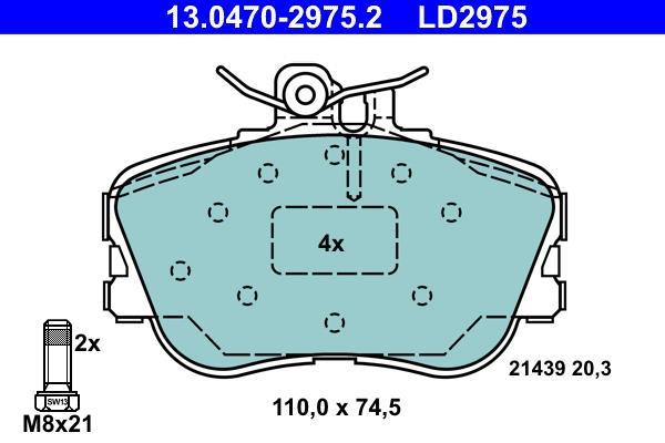 Jeu de 4 plaquettes de frein ATE ref. 13.0470-2975.2