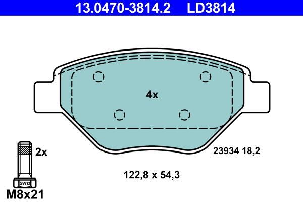 Jeu de 4 plaquettes de frein ATE ref. 13.0470-3814.2