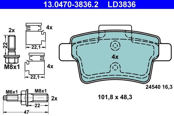 Jeu de 4 plaquettes de frein ATE ref. 13.0470-3836.2
