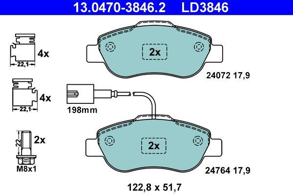 Jeu de 4 plaquettes de frein ATE ref. 13.0470-3846.2