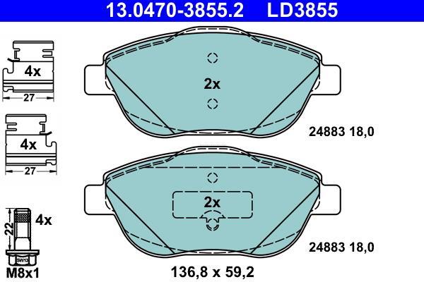 Jeu de 4 plaquettes de frein ATE ref. 13.0470-3855.2