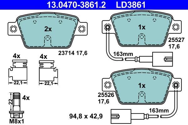 Jeu de 4 plaquettes de frein ATE ref. 13.0470-3861.2
