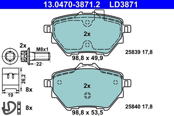 Jeu de 4 plaquettes de frein ATE ref. 13.0470-3871.2