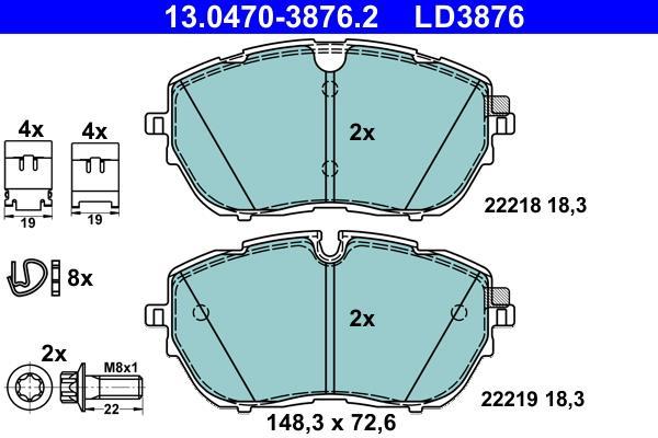 Jeu de 4 plaquettes de frein ATE ref. 13.0470-3876.2
