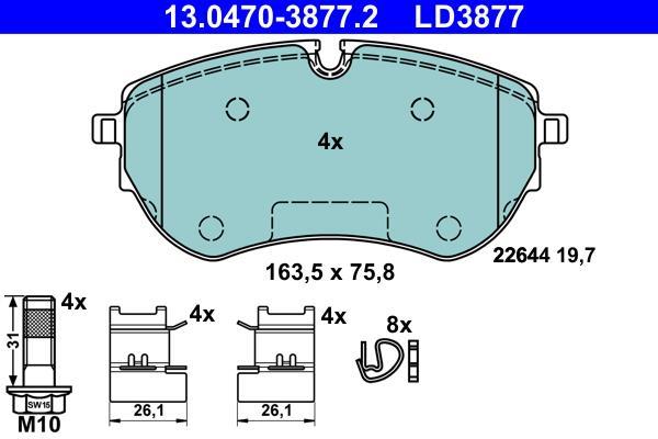 Jeu de 4 plaquettes de frein ATE ref. 13.0470-3877.2