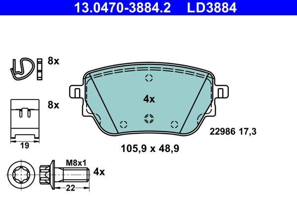 Jeu de 4 plaquettes de frein ATE ref. 13.0470-3884.2