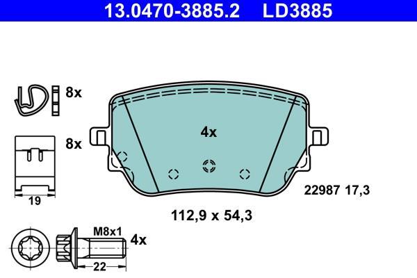 Jeu de 4 plaquettes de frein ATE ref. 13.0470-3885.2