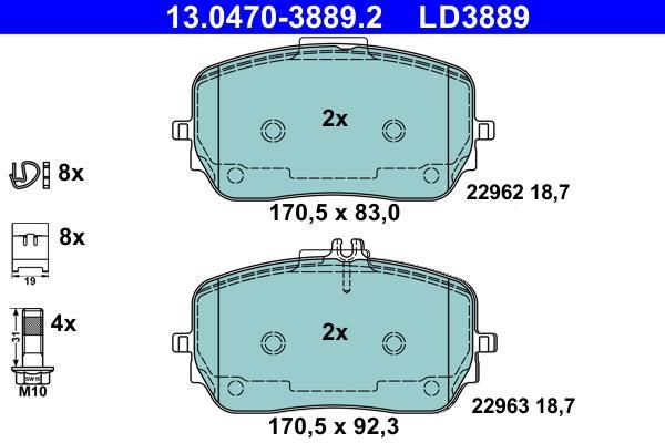 Jeu de 4 plaquettes de frein ATE ref. 13.0470-3889.2