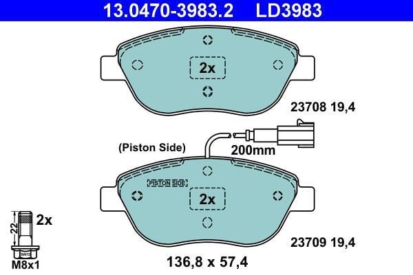 Jeu de 4 plaquettes de frein ATE ref. 13.0470-3983.2