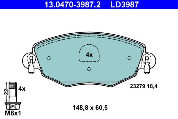 Jeu de 4 plaquettes de frein ATE ref. 13.0470-3987.2