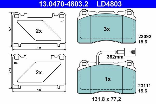 Jeu de 4 plaquettes de frein ATE ref. 13.0470-4803.2