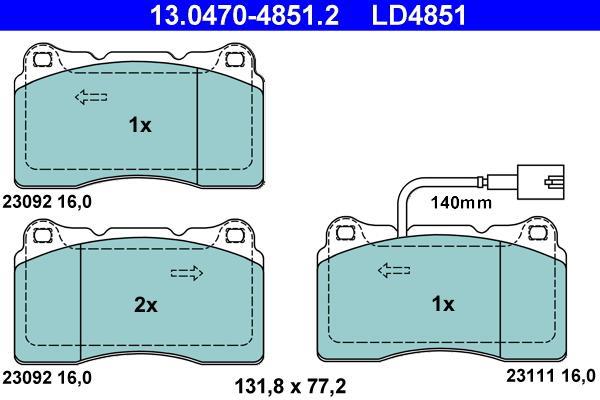 Jeu de 4 plaquettes de frein ATE ref. 13.0470-4851.2