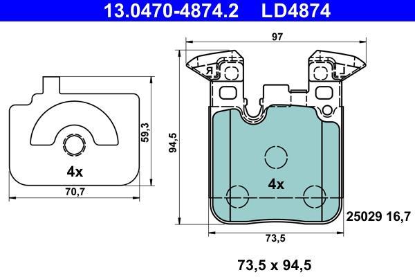 Jeu de 4 plaquettes de frein ATE ref. 13.0470-4874.2