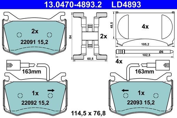 Jeu de 4 plaquettes de frein ATE ref. 13.0470-4893.2