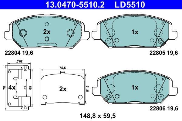 Jeu de 4 plaquettes de frein ATE ref. 13.0470-5510.2