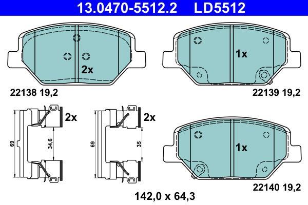 Jeu de 4 plaquettes de frein ATE ref. 13.0470-5512.2